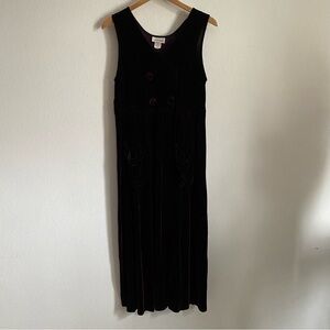 SAREET Velvet Midi Dress Vtg 90s Burgundy Pleated w Buttons & Patch Pockets Sz S